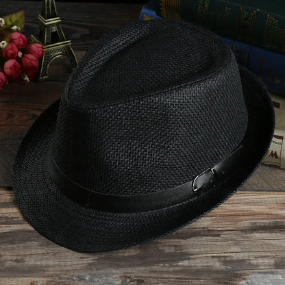 Fashion Straw Hat Men Women Summer Trendy Beach Sun Hats Solid Color Fedoras Ribbon Casual Cowboy Jazz Cap Gangster Cap Male