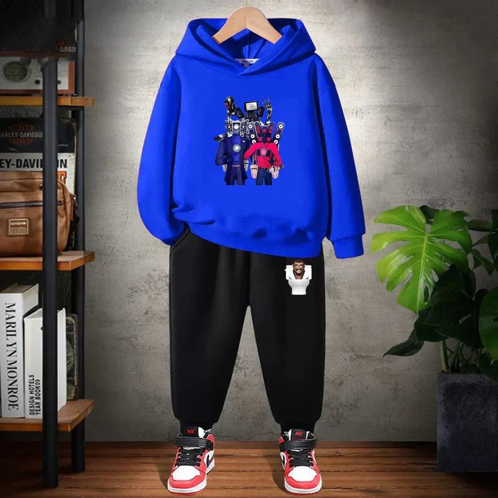 Skibidi Toilet Children's Autumn Winter Hoodie Black Pullover Boys Girls Toddler 2-12Yrs Top+Trousers Coat Casual Fashion Set