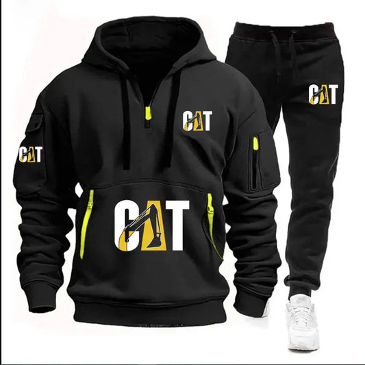Spring new men's fashion sportswear set: multi-pocket zipper jacket + casual long pants, large-sized loose fashion sweatshirt 2-