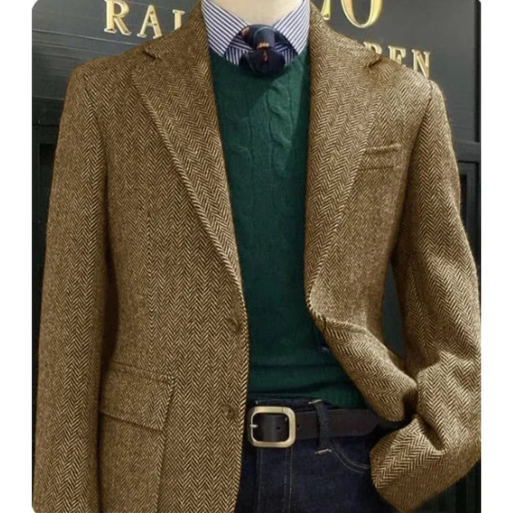Elegant Mens Suit Jacket Herringbone Single Breasted Business Suit Blazer Casual Jacket Tailleur Fashion Slim Fit Comfortable