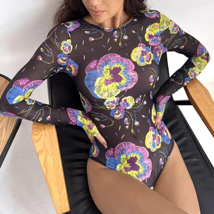 Women Long Sleeve Tattoo Swimsuit UV Protection Rash Guard SPF Sunblock Surfing Suit Diving Swimwear Beach Sportswear Bodysuits