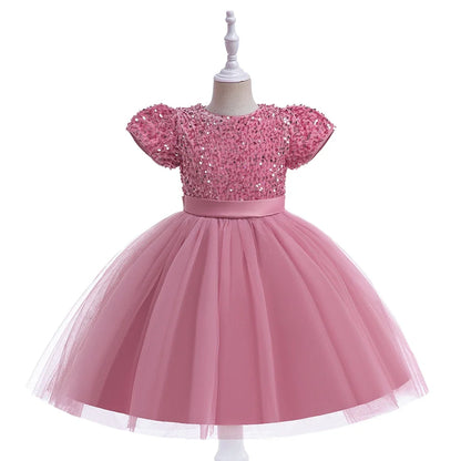 Summer Sequins Bow Party Dress For Girl Christmas Costume Elegant Wedding Princess Girls Dresses Lace Birthday Prom Gown Evening