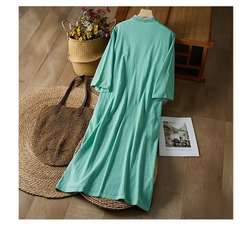 Embroidery Ethnic Style Fashion Clothes Vintage Cotton Linen Streetwear Harajuku Chinese Style Summer Dress for Women Clothing