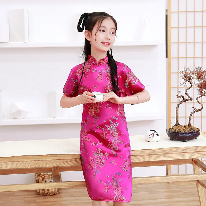 Fashion Children's Cheongsam Modern Girls Dresses Summer Baby Party Qipao Princess Clothing Chinese Style Girl Dress Vestidos