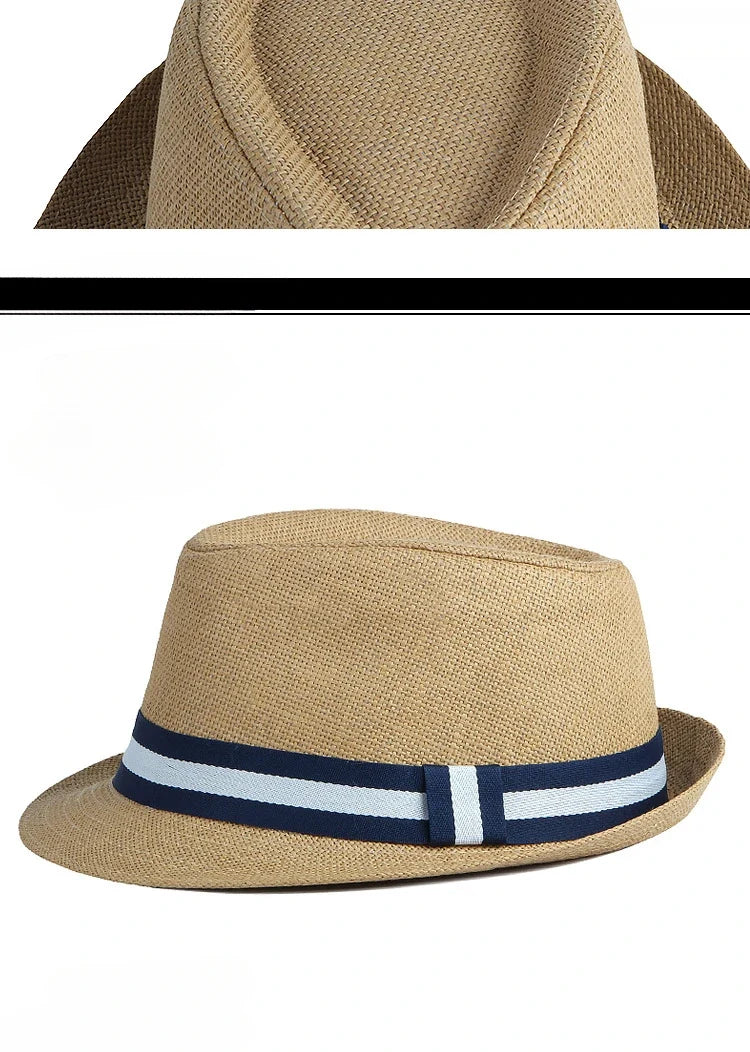 Summer Men's Jazz Hat British Retro Spy Hat Beach Casual Straw Woven Small Top Hat Female Stripe Belt Fedoras Hat Panama Cap