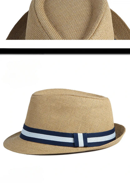 Summer Men's Jazz Hat British Retro Spy Hat Beach Casual Straw Woven Small Top Hat Female Stripe Belt Fedoras Hat Panama Cap