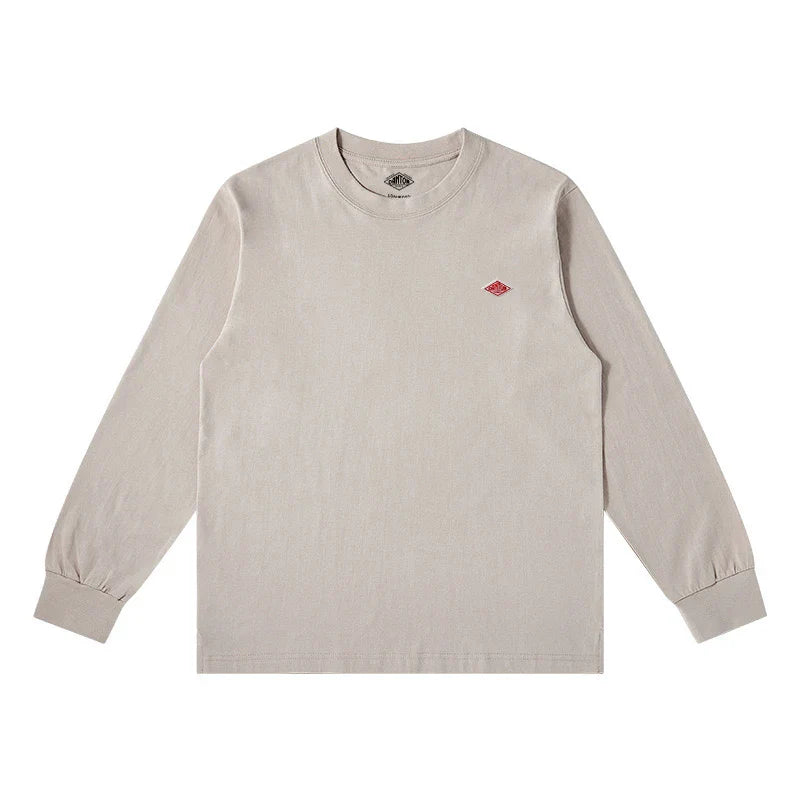 Spring Exported to Japan style Classic fashion Solid Simple Loose Long sleeve Cotton T-shirt Top Man Small Icon Embroidery Tees