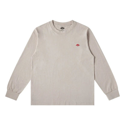 Spring Exported to Japan style Classic fashion Solid Simple Loose Long sleeve Cotton T-shirt Top Man Small Icon Embroidery Tees