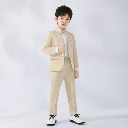 Boys Suit Wedding Ring Bearer Outfit Kids Suit Set Plaid Striped Blazer Suit Pants Bow Tie Pink Suit 2-14Years