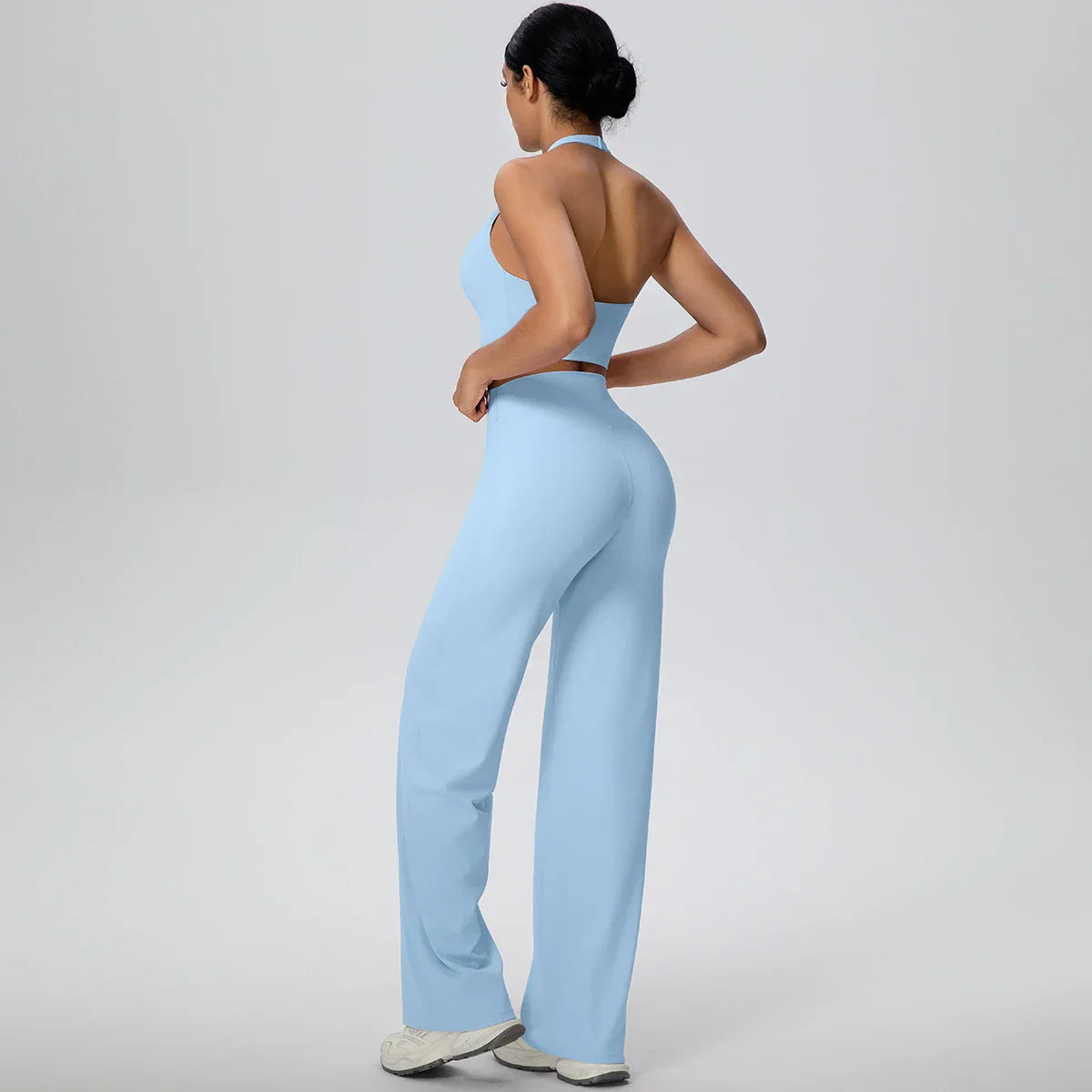 2PCS Woman Backless Hanging Neck Bra and Pants Yoga Set Summer Breathable Gym Sports Running Workout Top Hot Sales Yoga Set