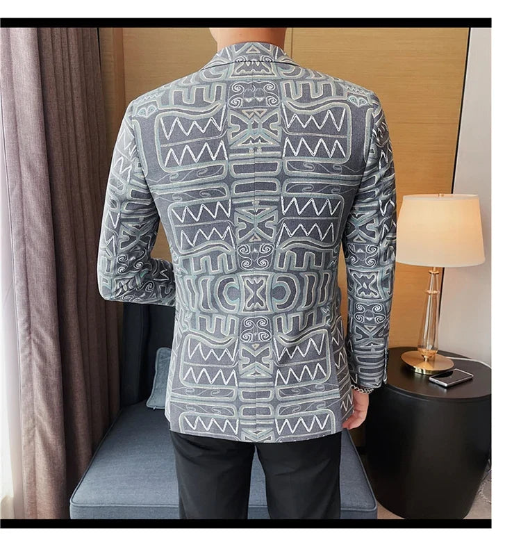 High Quality Men's Printed Suit Jacket for Men Autumnn Fashion Slim Fit Casual Business Blazers Wedding Social Dress Coats 4XL-M