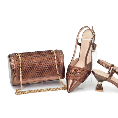 New Arrival Women Italian Shoes and Matching Bags Sets Decorated with Rhinestone Fashion Party Shoes and Bag Match for Women