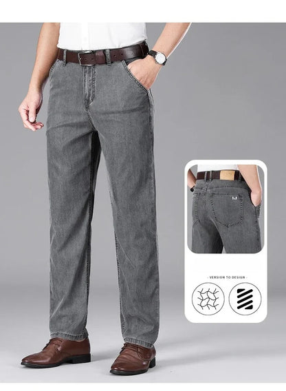 Business Lyocell Jeans Men Summer New Thin Fashion Straight Breathable Brand Pants Male Slim Comfortable  Denim Trousers