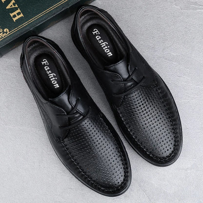 Italian Brand Men's Genuine Leather Casual Shoes Handmade Soles Loafers Lace Up Breathable That's Oxford Shoes for Summer