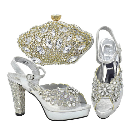 New Italian Shoes and Bags Matching Set with Rhinestone Shoes for Women 2025 Designer Luxury High Heels  Shoes for Women Elegant