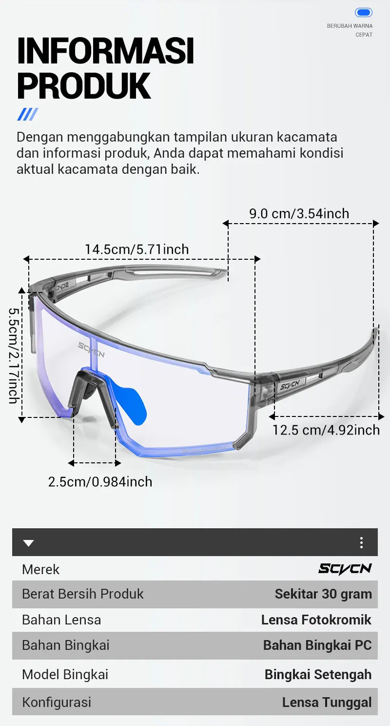 Photochromic Sunglasses for Men Cycling Glasses Cycling Mountain Bike Glasses and Women Casual Hiking Eyewear Windproof