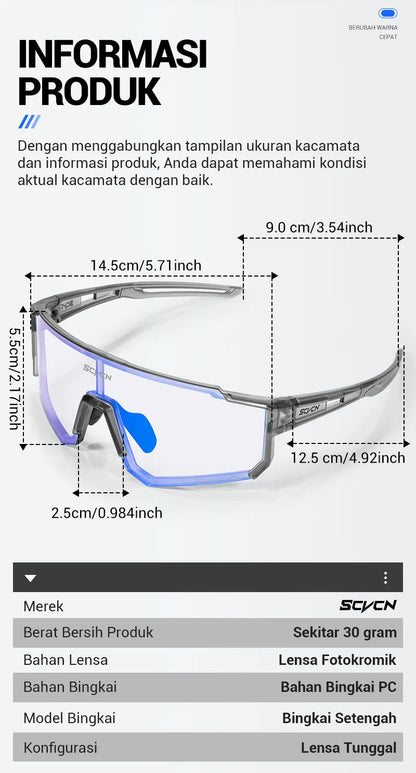 Photochromic Sunglasses for Men Cycling Glasses Cycling Mountain Bike Glasses and Women Casual Hiking Eyewear Windproof