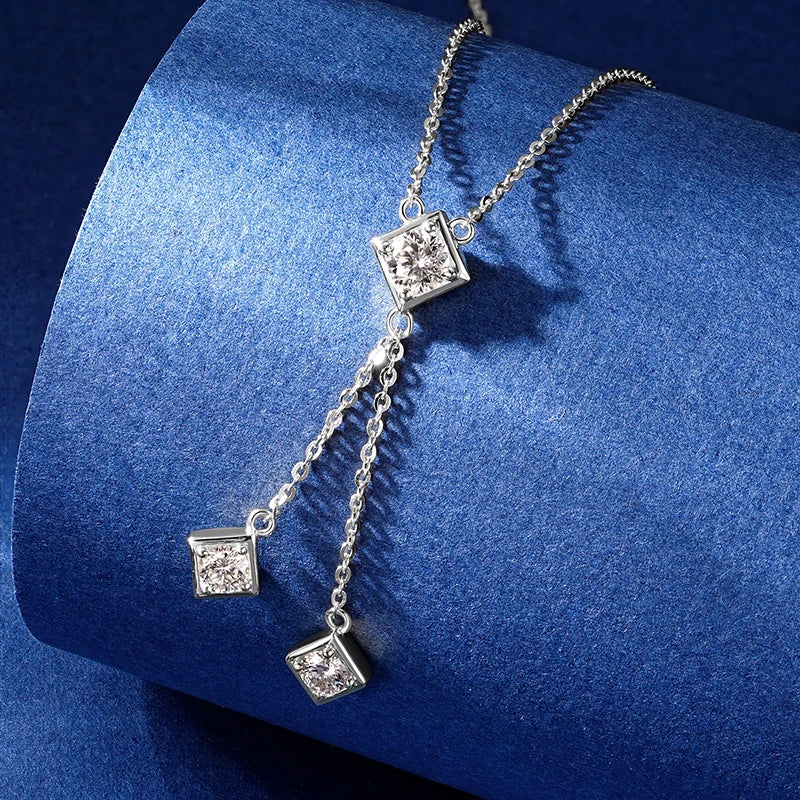 Full Round Cut Moissanite Tassel Chains Pendant Necklaces for Women Real S925 Sterling Silver Fine Jewelry Gifts Collar