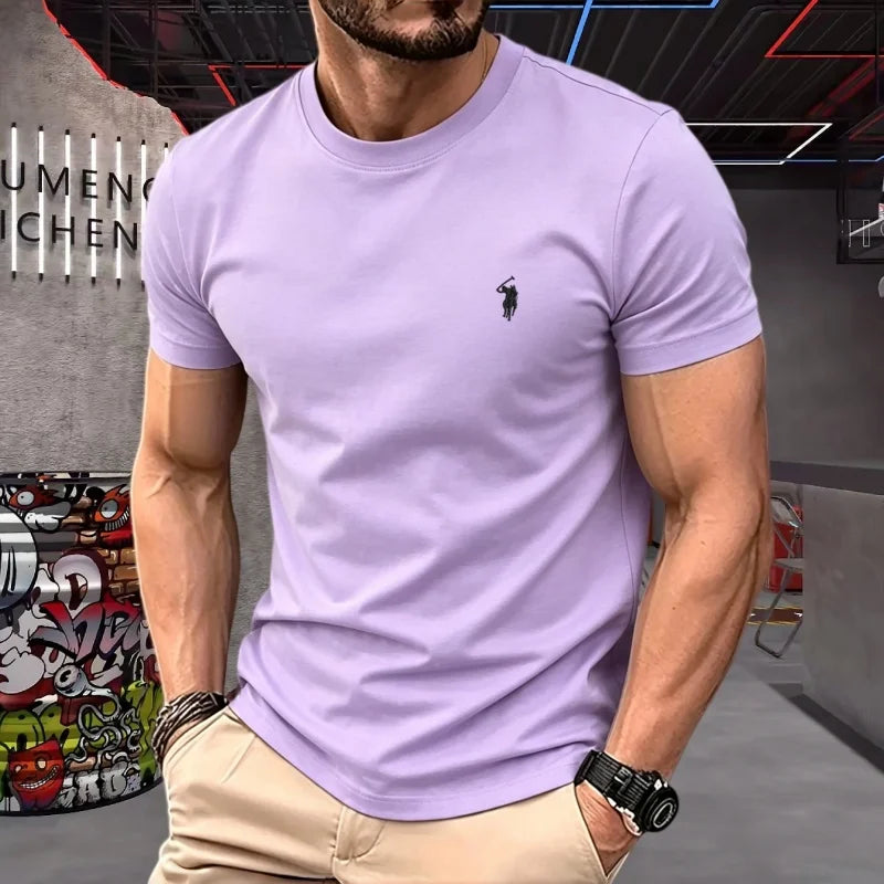 100% pure cotton high-quality brand round neck short sleeved men's 2026 summer fashion pony embroidery T-shirt casual sports top