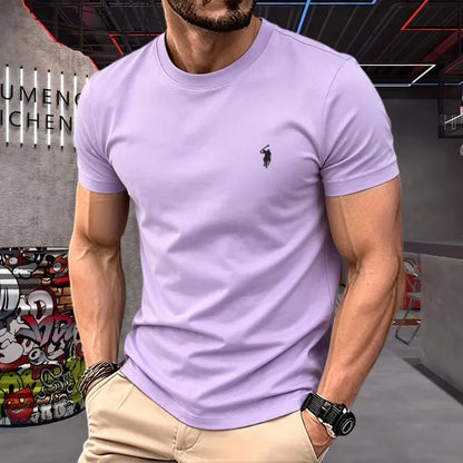 100% pure cotton high-quality brand round neck short sleeved men's 2026 summer fashion pony embroidery T-shirt casual sports top
