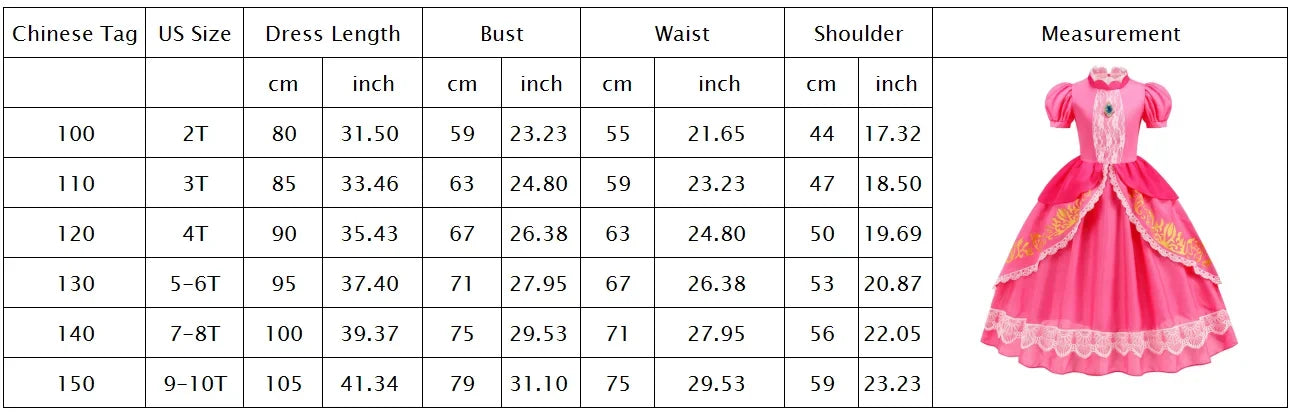 Pumber Bros Vedio Game Movie Cosplay Girl Peach Dress up Lace Ball Gown Princess Costume Kid Cute Halloween Clothing Frock 2-10Y