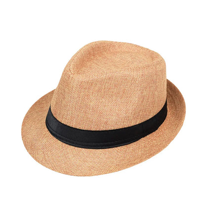 Jazz Hat British Style Linen Solid Color Hat for Men and Women Rolled Brim Couple Style Sun Hat Paper Straw Hat