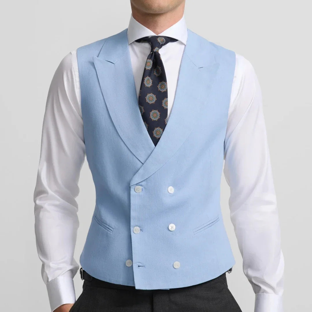 Men Vest Sky Blue Double Breasted Solid Waistcoat For Wedding Banquet Business Party Work Office Casual Daily Men Suit Vest