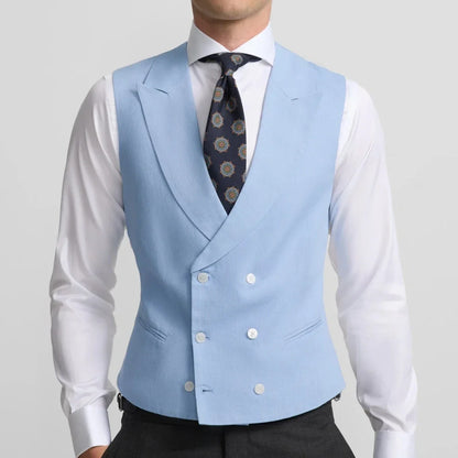 Men Vest Sky Blue Double Breasted Solid Waistcoat For Wedding Banquet Business Party Work Office Casual Daily Men Suit Vest