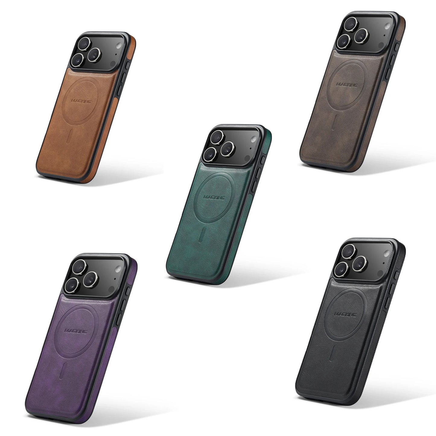 Leather Brand Magnetic Charging Phone Case For Magsafe iPhone 17 Air 16 15 14 Plus 13 12 Pro Max 16e Shockproof Protective Cover