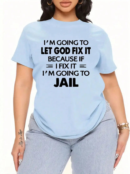 Large Size Women's Slogan Printed Round Neck Loose Short-Sleeved Casual T-Shirt, Suitable for Daily Commuting and Shopping