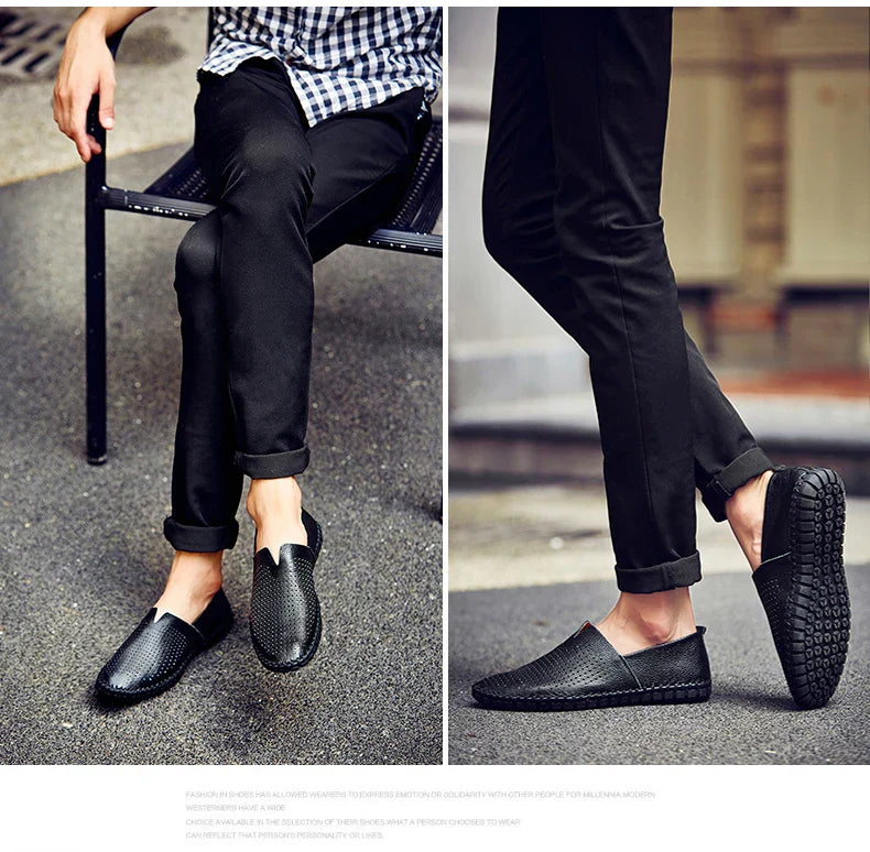 New Summer Breathable Men Loafers Handmade Leather Men's Driving Shoes Luxury Brand Flat Casual Shoes Soft Breathable Men Shoes