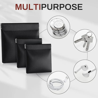 Black/Brown PU Leather Self-Closing Coin Purse No Zipper Mini Pouch Multifunctional Storage Bag for Coin Key Earbud Men Women
