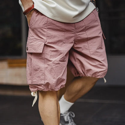 Outdoor Quick-Dry Pink Cargo Shorts Men's Summer Lightweight Woven Elastic Waist Shorts Loose Straight Bottoms for Sports