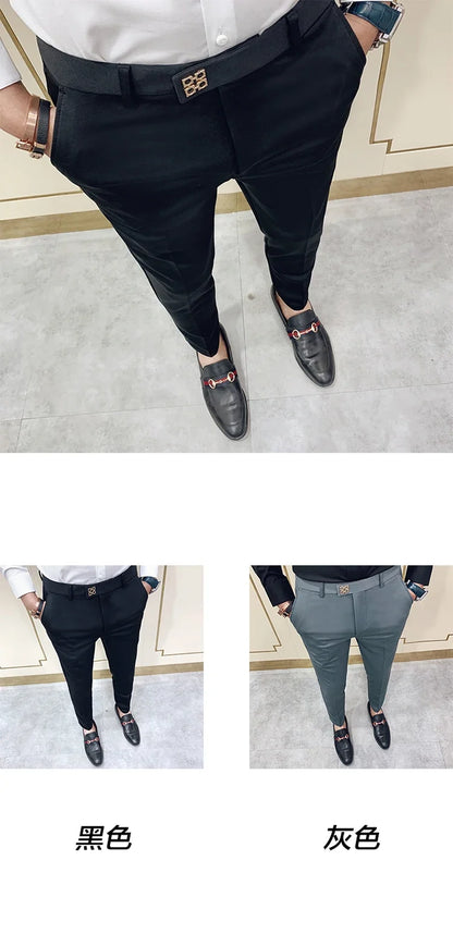 Spring 2025 Men Pants Korean Slim Fit Men Casual Ankle Length Pants Streetwear Men High Quality Black Gray Khaki Dress Suit Pant