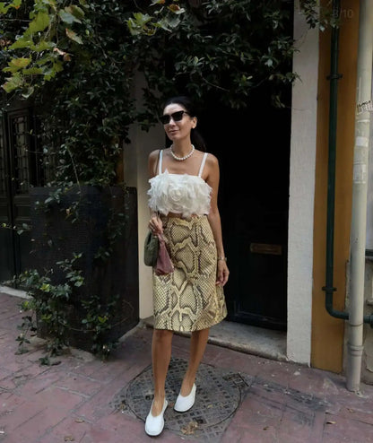 Snakeskin Printed Fashion Skirt Women's High Waist Slim Contrast Patchwork Commute Streetwear Female Vintage Y2k Skirt DDX8