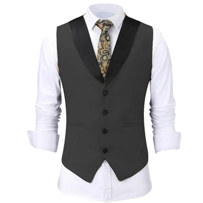 Men Vest White Single Button With Black Lapel Waistcoat For Wedding Birthday Banquet Party Business Work Daily Men Suit Vest