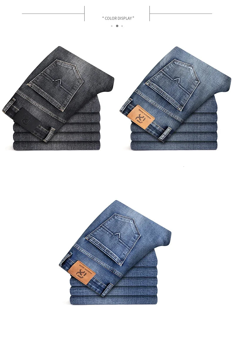 New Men's Slim Straight Elastic Jeans Fashion Business Casual Comfortable Soft Denim Trousers High Quality Mens Designer Clothes