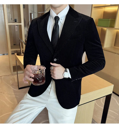 Stripe Suit Jacket For Men Autumn Winter Business Slim Fit Tailcoat Formal Wedding Party Fashion Casual Suit Coat 4XL-M