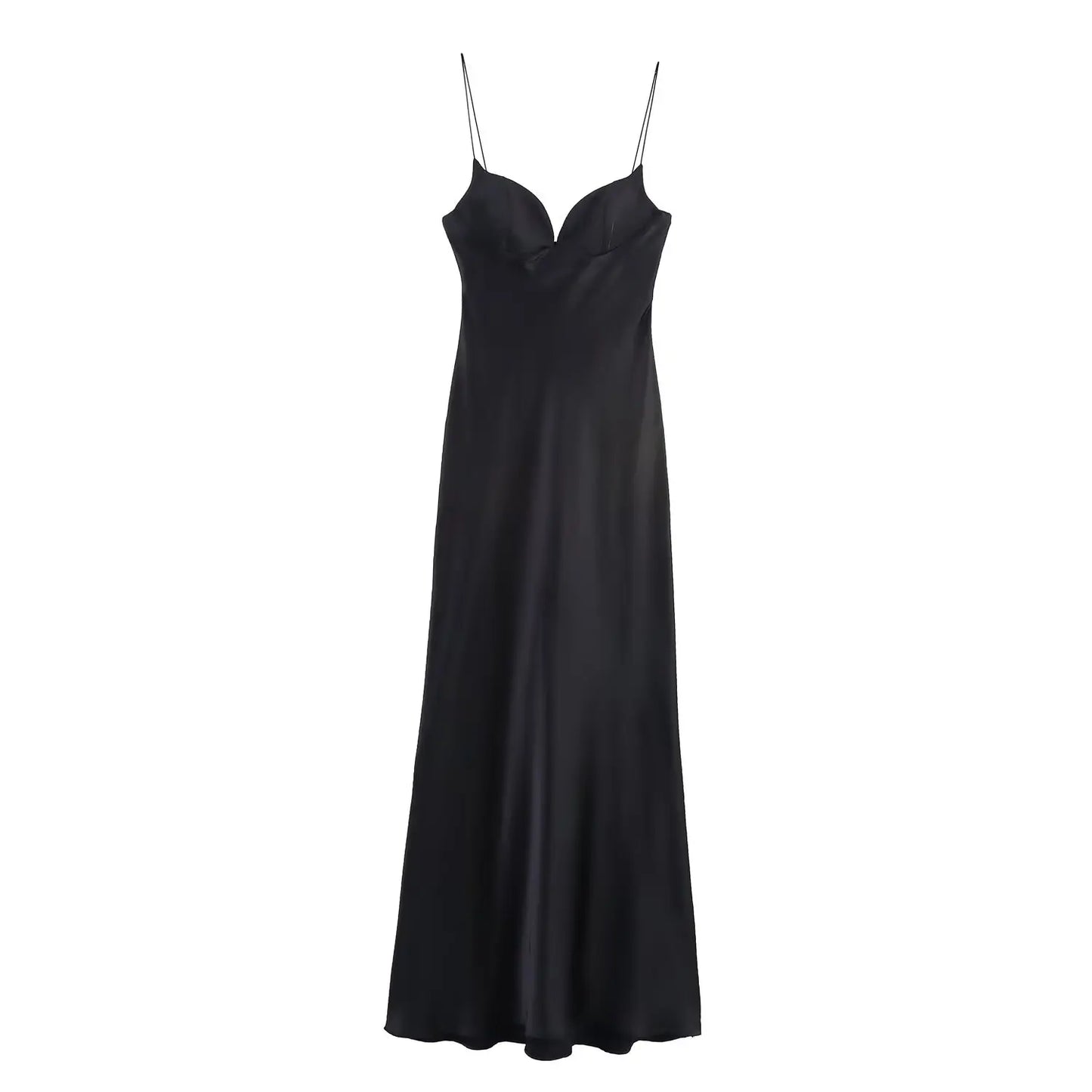 2025 Women Red V-Neck Holiday Style Satin Texture Long Dress Sleeveless Summer Women's Back Zipper Fashion Sling Dresses