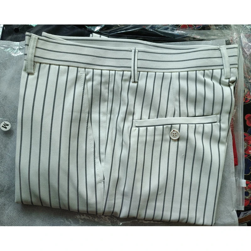 2026 Spring New Men's White Striped Suit Pants, Business Casual Trousers, Asian Size M-5XL 6XL Wedding Party Pantalones Hombre