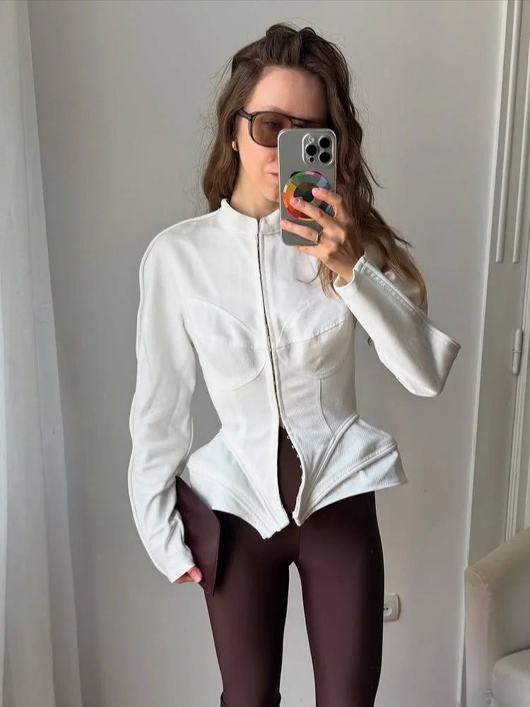 Elegant White Women's Long Sleeve Top Slim Fit Corset Bustier Shirt Casual Office Party Streetwear Y2K Fashion Outerwear 2026