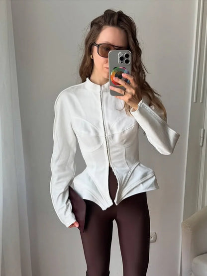 Elegant White Women's Long Sleeve Top Slim Fit Corset Bustier Shirt Casual Office Party Streetwear Y2K Fashion Outerwear 2026