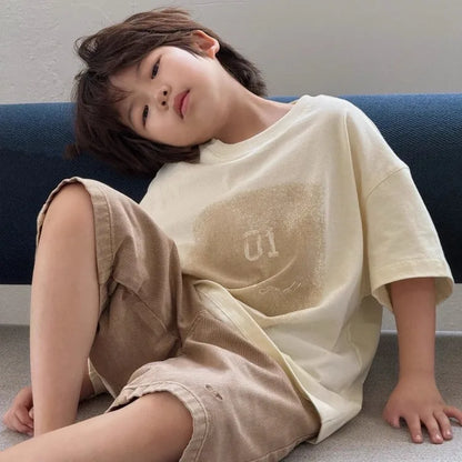 2026 Summer Korean Designer Kids' Unisex Short Sleeve T Shirt Trendy Boys Girls Summer Apparel Soft Cotton Blend Size 110-170cm