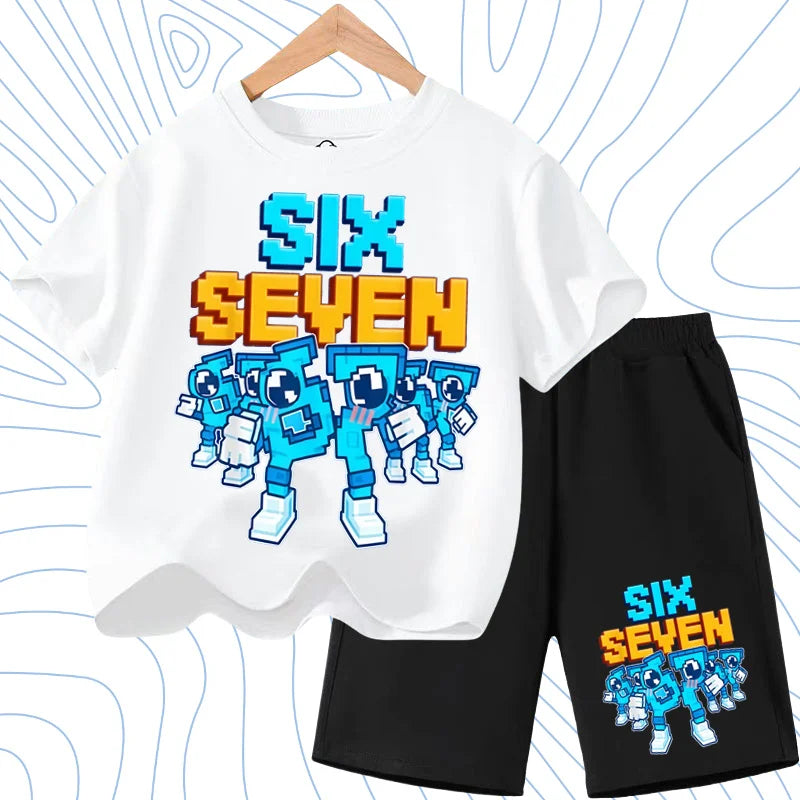 New 67 Number Six Seven Print Kids Cool Summer T-shirt 3-12Yrs Clothes Cartoon Short-sleeved+Shorts Boys Girls Sports Casual Set