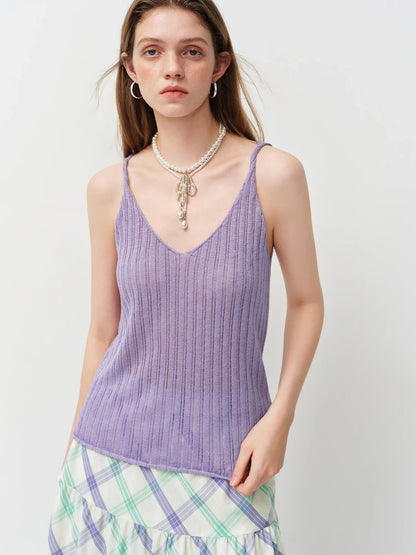 Stylish V-Neck Wool Knit Vest for Resort & Beach Vacation 2026 Summer New Arrival Casual Top Tanks Summer Sleeveless Camis