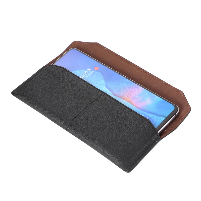 Genuine Leather Slim Phone Pouch Case For iphone 14 13 12 Pro Max Samsung S23 S22 Ultra Belt Clip Holster Cover Bag 4.7-7.2 inch
