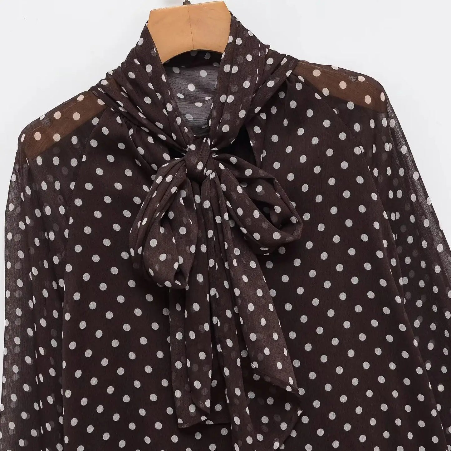 Fashion Simple Bow Polka Dot Shirt European and American Style Loose Long Sleeve Blouse Spring Summer Casual Tops