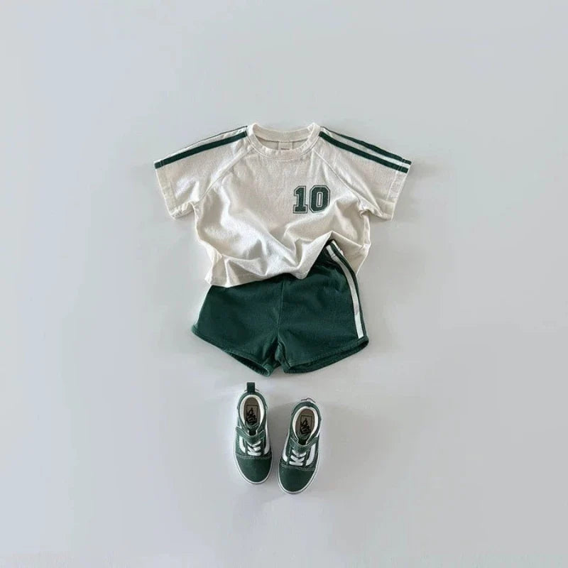 Boys' Korean Style Summer Fashion Set Cute Children's Baby Trendy Striped Color Block Two-Piece Suit