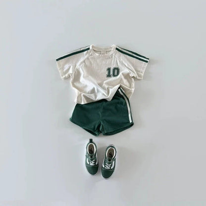 Boys' Korean Style Summer Fashion Set Cute Children's Baby Trendy Striped Color Block Two-Piece Suit