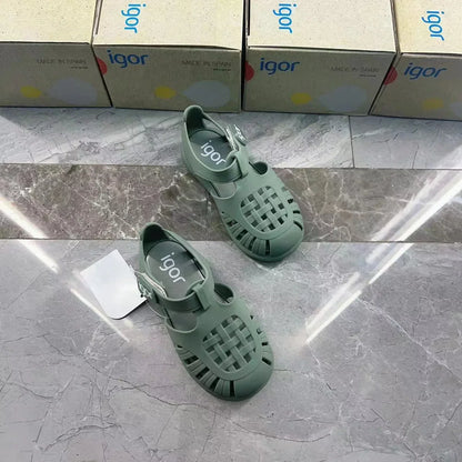 Boys Girls' Solid Color Casual Baotou Roman Sandals Baby Kids Jelly Beach Shoes Children's Soft Sole Non-slip Sandals SO125